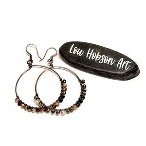 HANDMADE  Faceted Glass Bead Hand Wrapped Boho Style Dangle Hoop Earrings, Gift